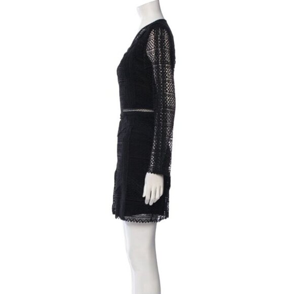 Kooples Black Geometric Guipure Long-Sleeve Mini Dress Size 2 US Med NWT $485 - Picture 6 of 16
